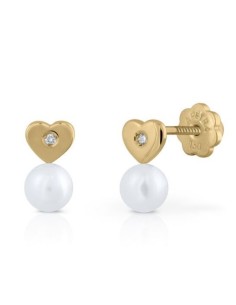 PENDIENTES CORAZÓN PERLA ORO DE 18K