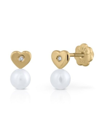 PENDIENTES CORAZÓN PERLA ORO DE 18K