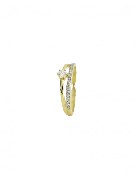 Anillo de Oro de 18k Doble Banda y Circonita 