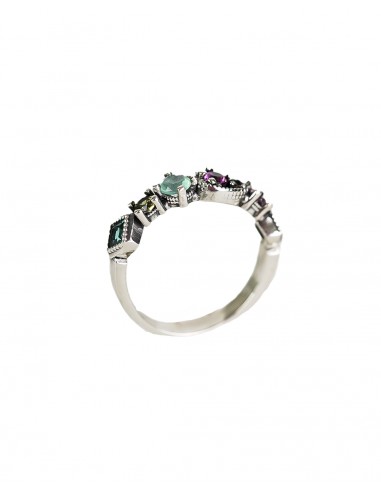Anillo Fino de Plata con Piedras Multicolor