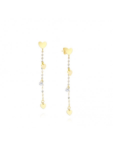 Pendientes para mujer largo corazón zn oro 9k