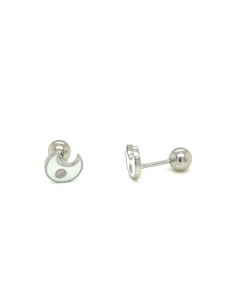 PENDIENTES LUNA ESMALTE BLANCO ZN PLATA DE 1ª LEY