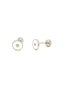 PENDIENTES CÍRCULO ESMALTE BLANCO ZN PLATA DE 1ª L