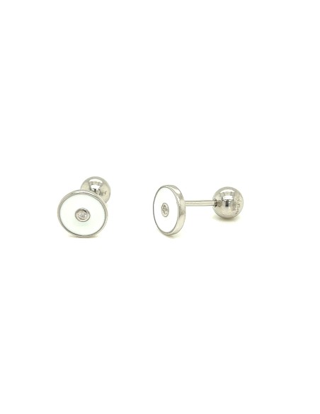 PENDIENTES CÍRCULO ESMALTE BLANCO ZN PLATA DE 1ª L