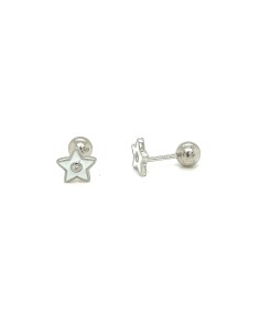 PENDIENTES ESTRELLA ESMALTE BLANCO ZN PLATA DE 1ª 