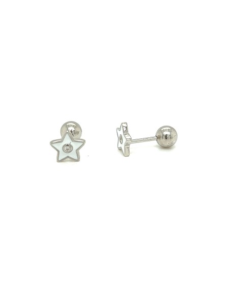 PENDIENTES ESTRELLA ESMALTE BLANCO ZN PLATA DE 1ª