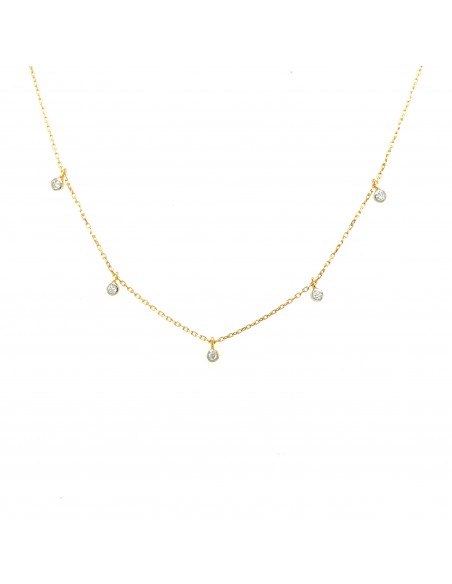 ct-0.04 GARGANTILLA 5 PUNTOS DIAMANTES ORO DE 18K