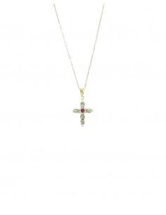 Gargantilla para mujer cruz circonitas oro de 18k