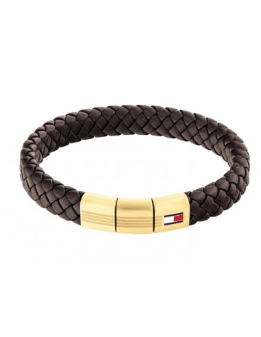 Pulsera Tommy Piel Trenzada Marrón y Acero 