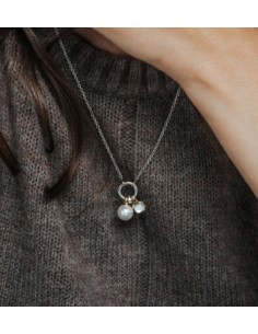Gargantilla bicolor de plata doble perla colgante