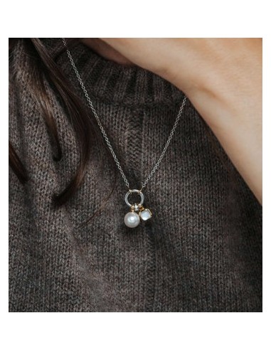 Gargantilla bicolor de plata doble perla colgante