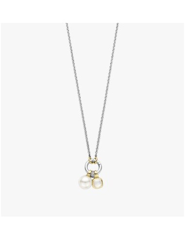 Gargantilla bicolor de plata doble perla colgante