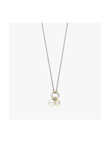 Gargantilla bicolor de plata doble perla colgante