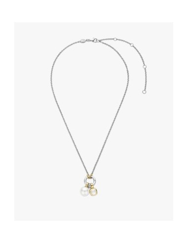 Gargantilla bicolor de plata doble perla colgante