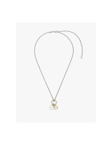 Gargantilla bicolor de plata doble perla colgante
