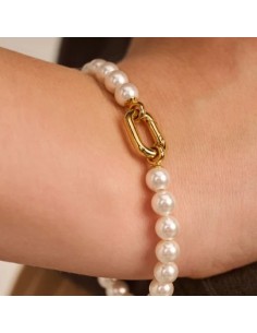 Pulsera de perlas blancas con cierre de plata chap