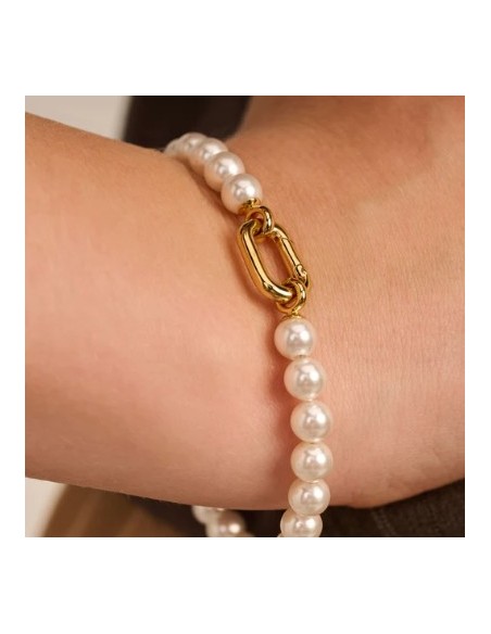 Pulsera de perlas blancas con cierre de plata chap