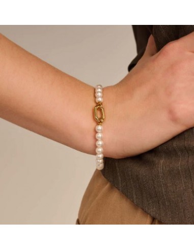 Pulsera de perlas blancas con cierre de plata chap