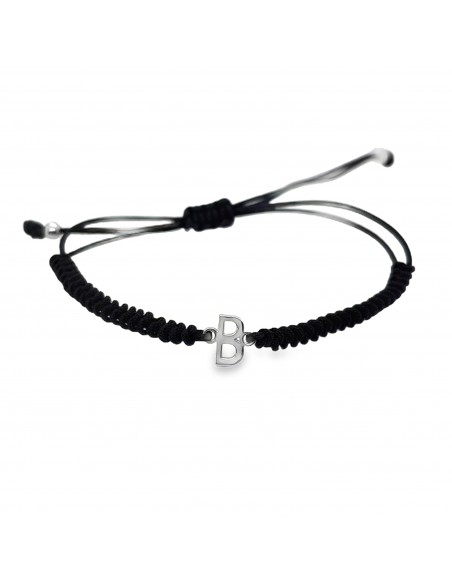 Pulsera macrame inical grande "B" plata de 1ª ley