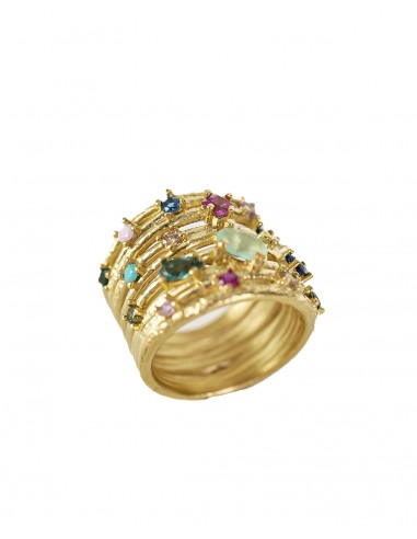 Anillo de Plata Chapada con Piedras Multicolor
