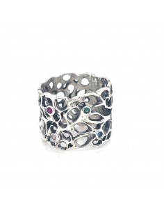 ANILLO ANCHO CIRCONITAS COLORES PLATA 1ª LEY