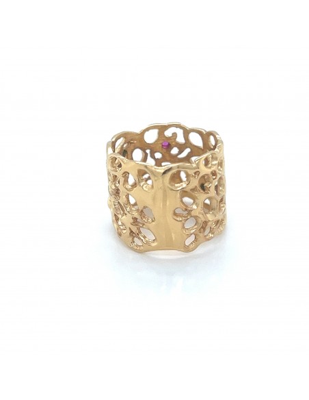 Anillo ancho en latón bañado en plata con diseño orgánico calado