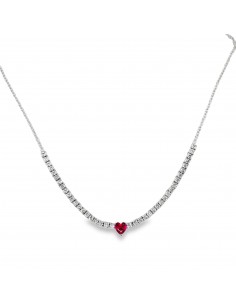 Gargantilla de plata con corazón rojo y circonitas