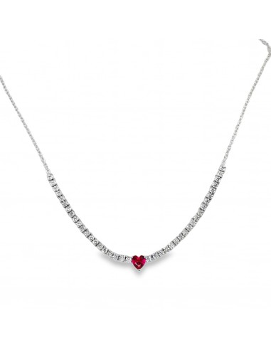 Gargantilla de plata con corazón rojo y circonitas