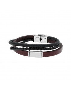 PULSERA TRES ACERO TRANZA NEGRA