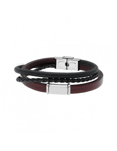 PULSERA TRES ACERO TRANZA NEGRA