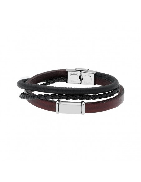 PULSERA TRES ACERO TRANZA NEGRA