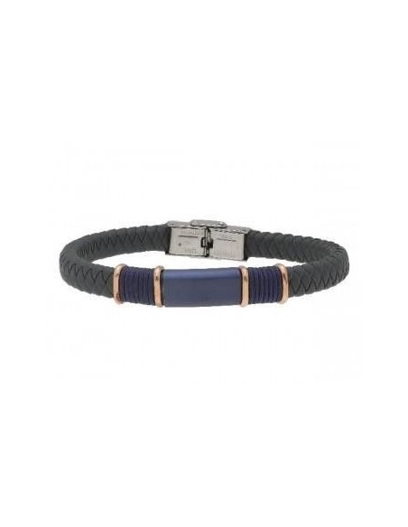 Pulsera caucho y acero gris