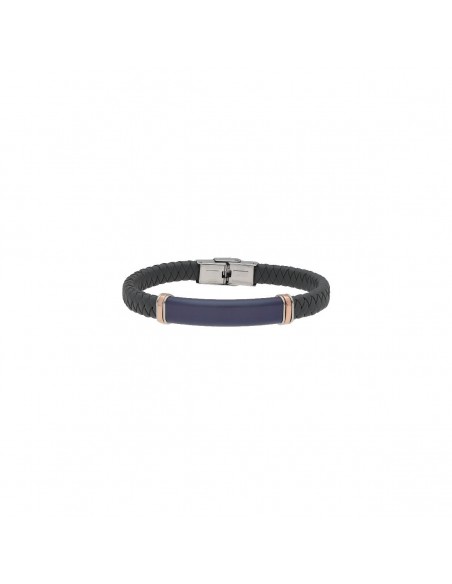 Pulsera acero y caucho gris y placa