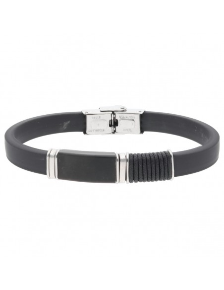 Pulsera caucho y acero negro