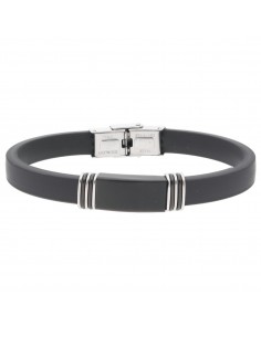 Pulsera caucho y acero negro una placa