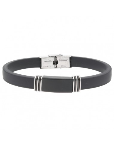 Pulsera caucho y acero negro una placa
