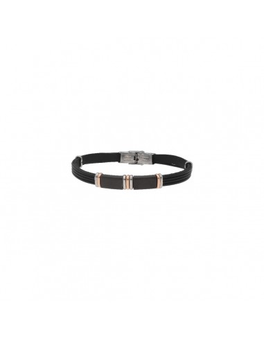 Pulsera caucho y acero negro dos placas bicolor