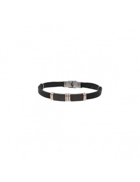 Pulsera caucho y acero negro dos placas bicolor