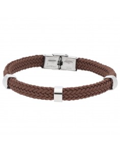 Pulsera cuerda náutika y acero marrón