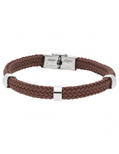 Pulsera cuerda náutika y acero marrón