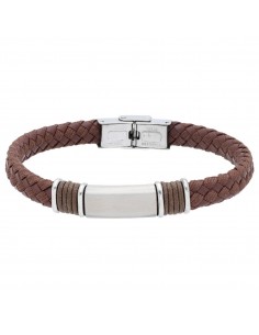 Pulsera piel y acero marrón