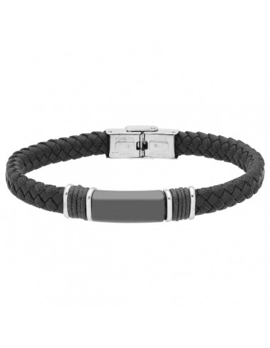 Pulsera piel y acero negra