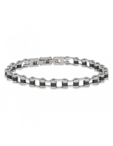 PULSERA ACERO PLATEADO Y NEGRO