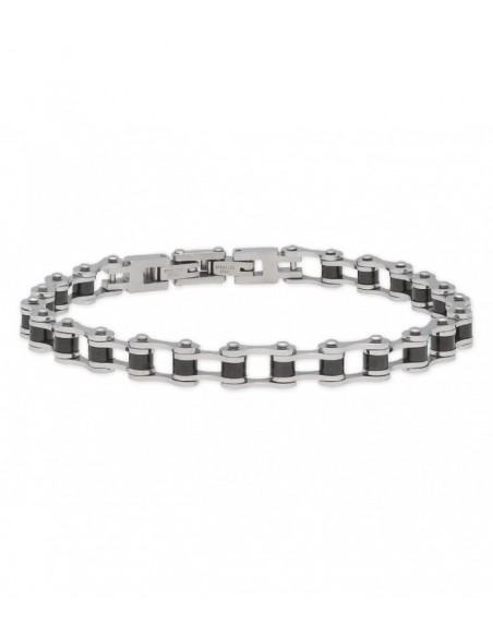 PULSERA ACERO PLATEADO Y NEGRO