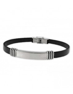 PULSERA PLACA PIEL Y ACERO NEGRA