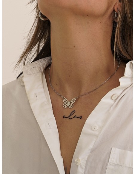 Gargantilla con mariposa troquelada plata 1ª ley