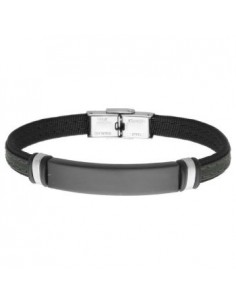 Pulsera piel y acero negra y azul lisa