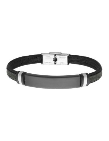 Pulsera piel y acero negra y azul lisa