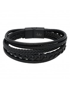 Pulsera piel y acero NEGRA