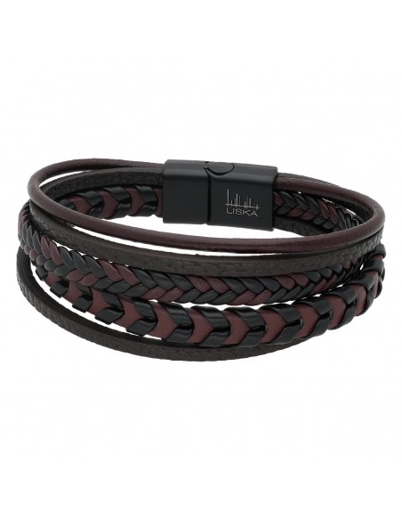 Pulsera piel y acero Marrón y negro